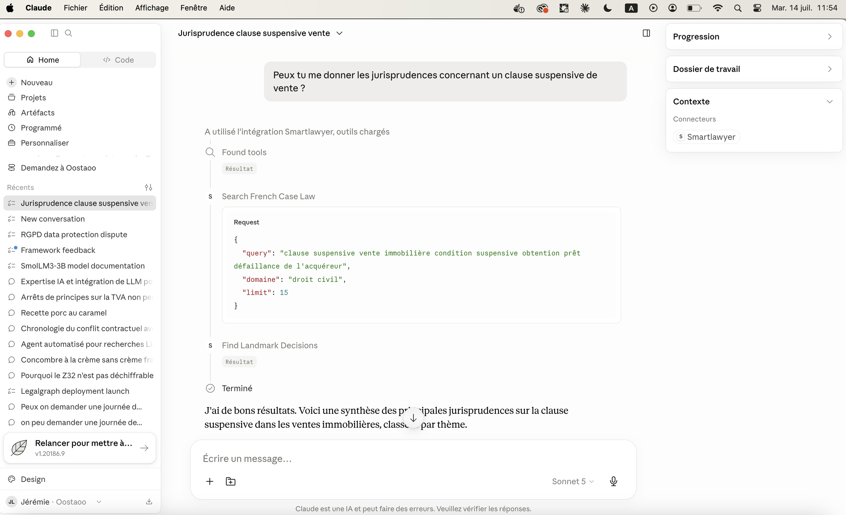 Étape 4 — SmartLawyer connecté avec succès dans Claude.ai