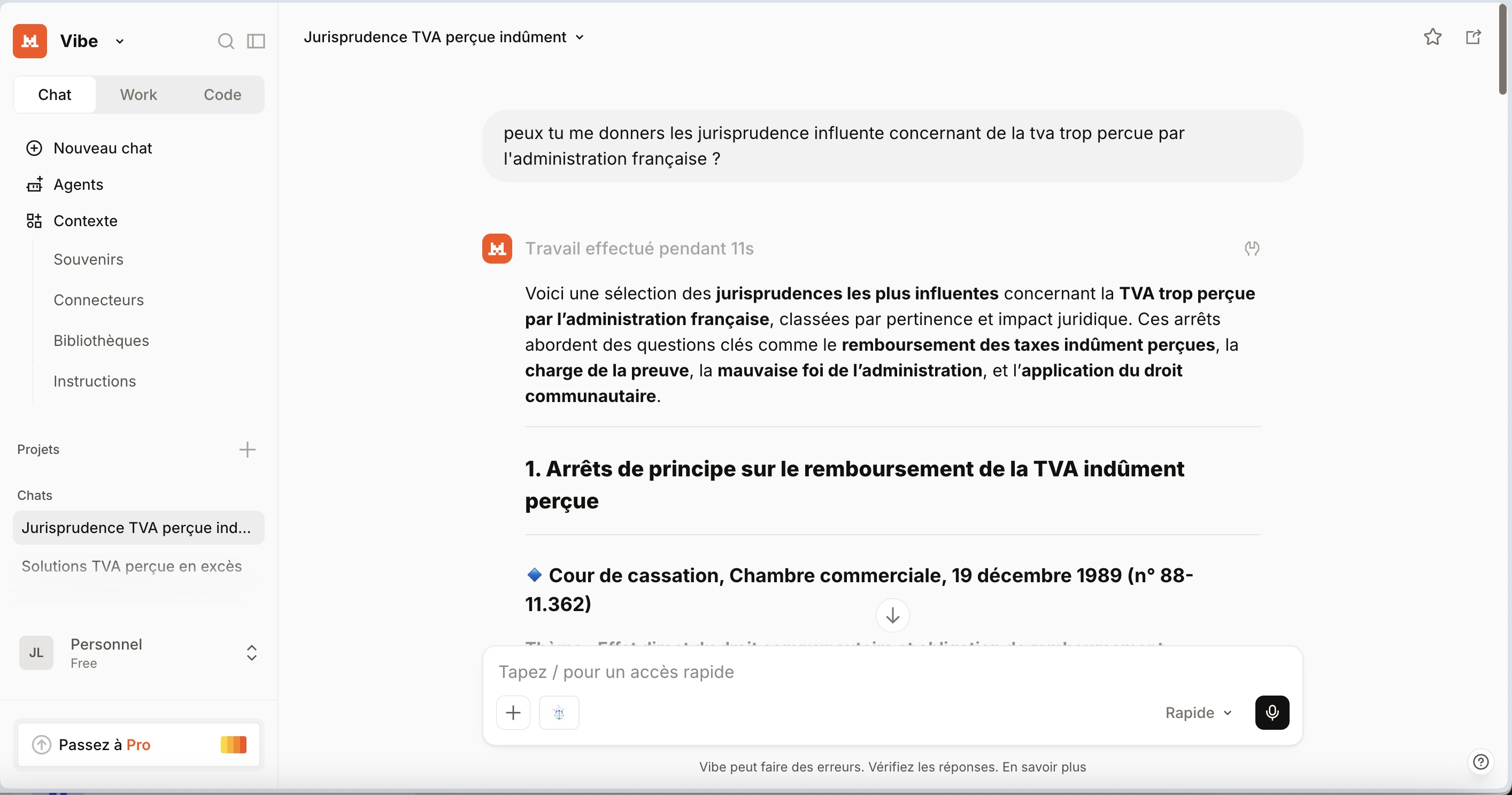 Étape 5 — Mistral interroge le Legal Graph — Travail effectué en 11s